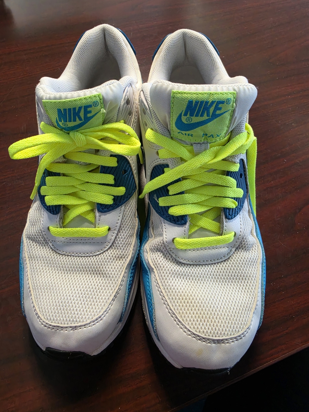 Nike Kids' Air Max White & Blue Sneakers with Neon Yellow Laces